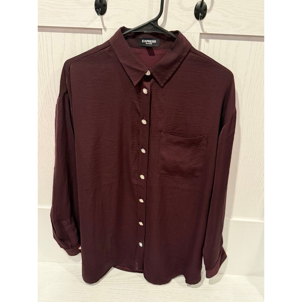 Express plum purple portofino shirt jeweled buttons size medium